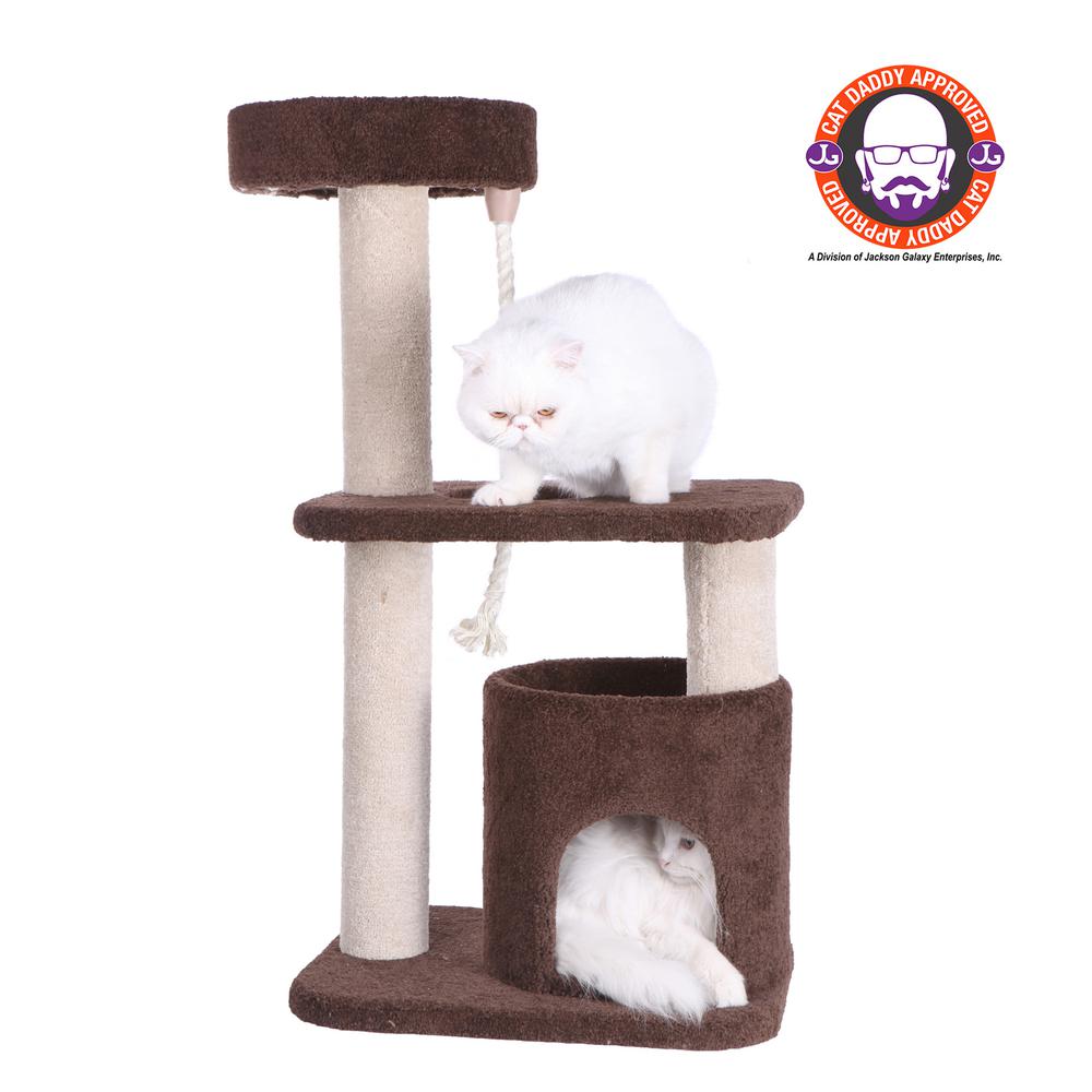 Armarkat 3-Tier Carpeted Real Wood Cat Tree Condo F3703 Kitten Activity Tree, Brown