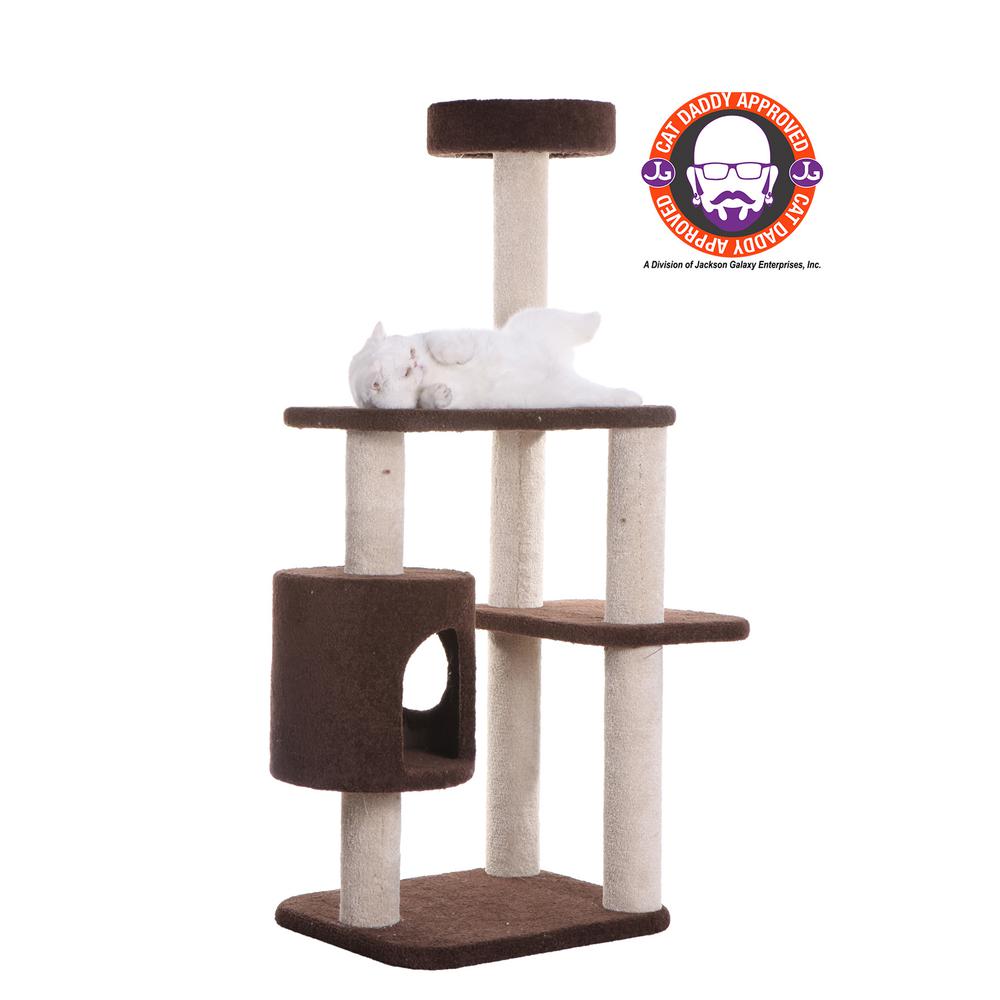 Armarkat 3-Level Carpeted Real Wood Cat Tree Condo F5502, Kitten Play House, Brown