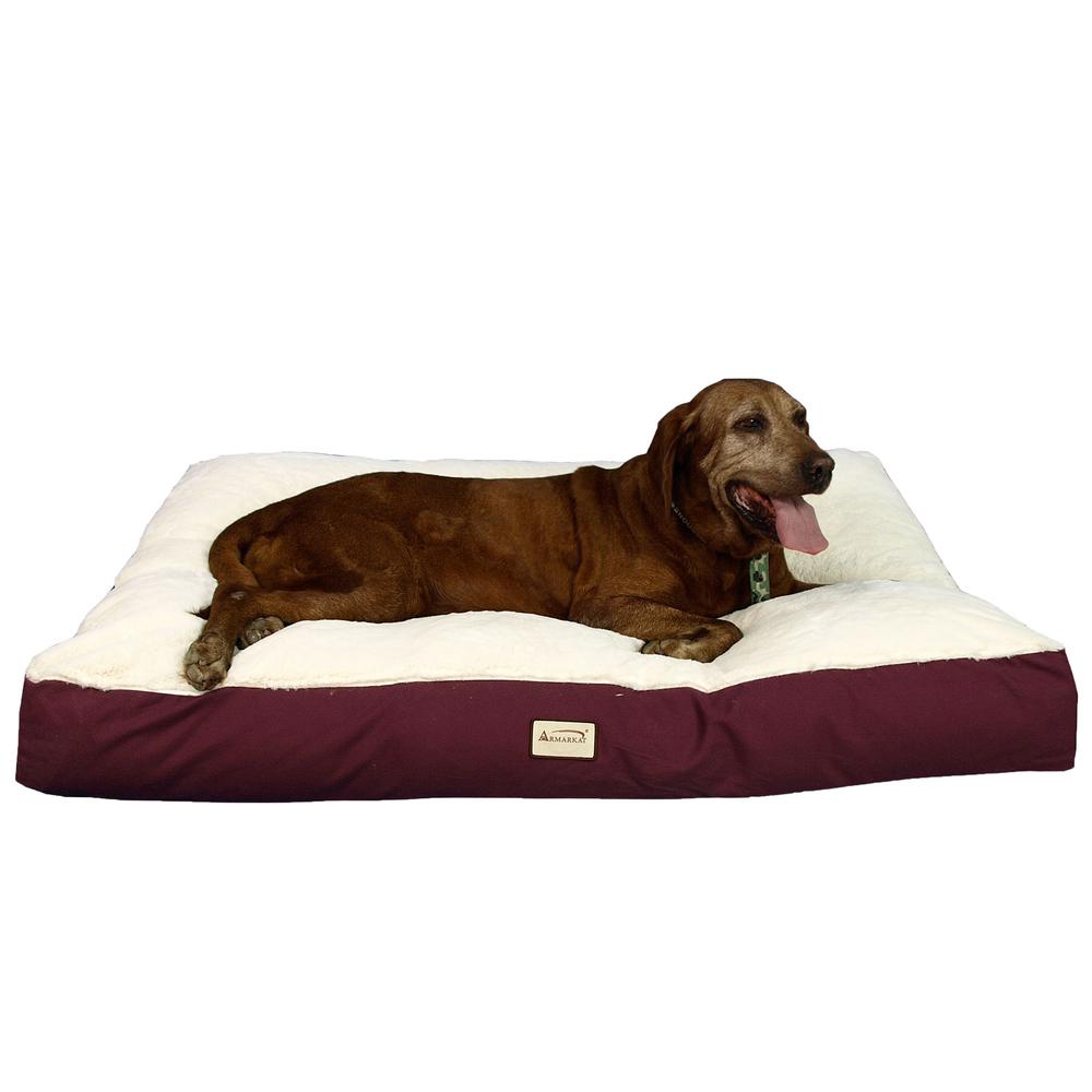 Armarkat Model M02HJH/MB-XXL Double Extra Large Pet Bed Mat with Poly Fill Cushion in Ivory & Burgundy