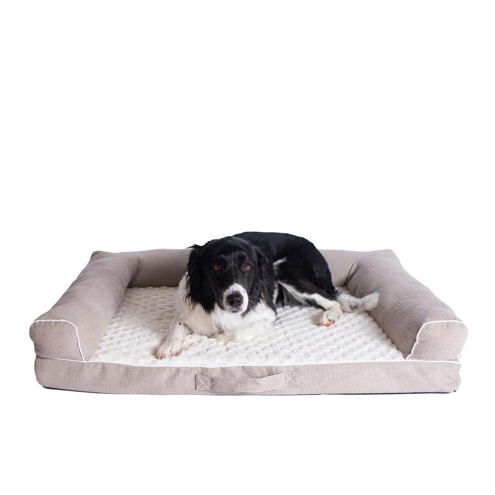 New Armarkat Model D07B Ivory & Beige Medium Bolstered Pet Bed with Memory Foam