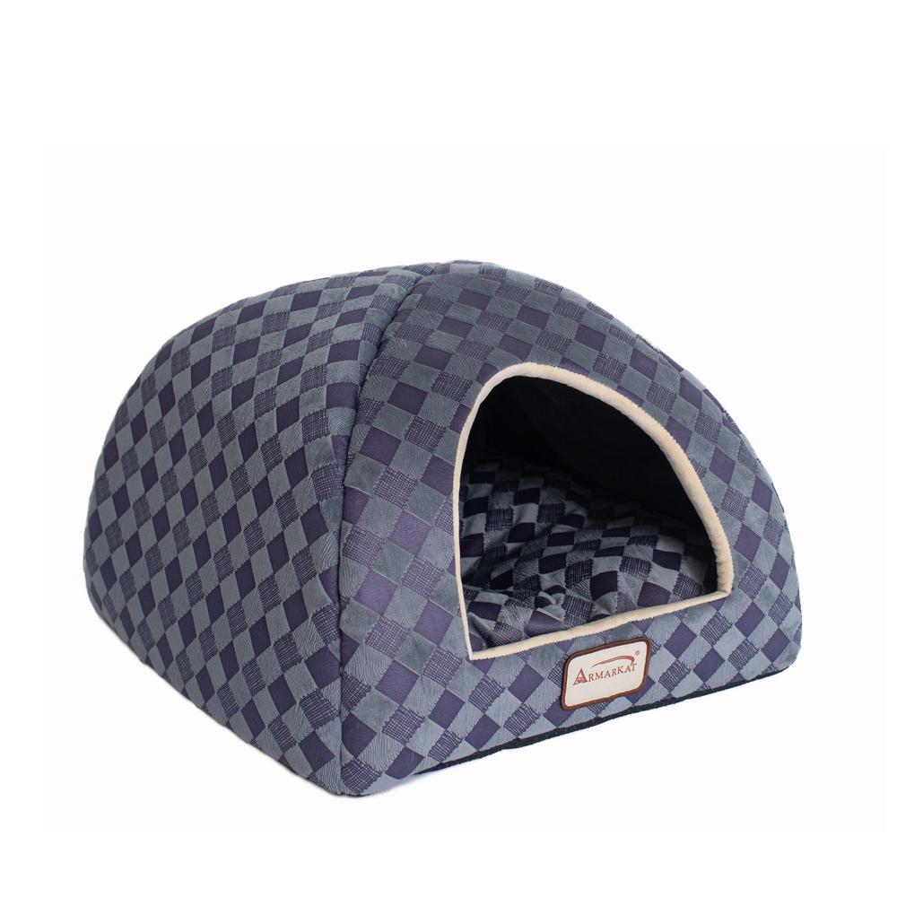 Armarkat Cat Bed Model C65HHG/LS, Purple Gray Combo Checkered Pattern