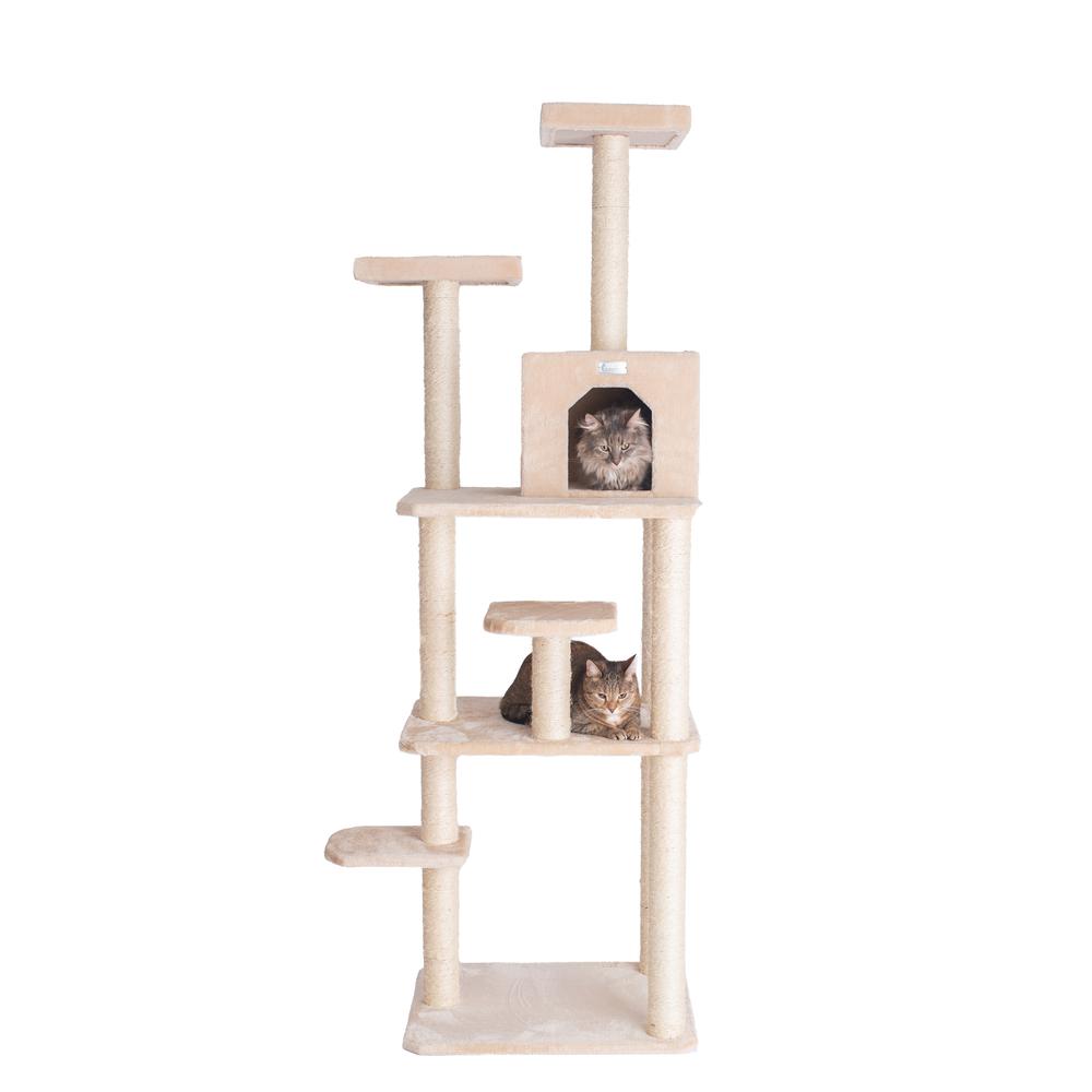 GleePet GP78740821 74-Inch Real Wood Cat Tree With Seven Levels, Beige