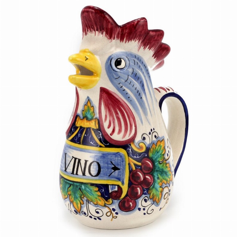 IN VINO VERITAS: Traditional Italian Rooster of Fortune Wine Pitcher
