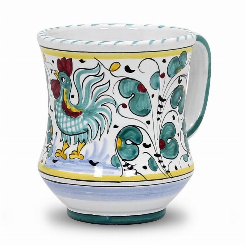 ORVIETO ROOSTER Mug/Goblet - 3.6D. X 4.25H. (12 OZ.) (Dimensions measured in Inches)GreenConcave Mug