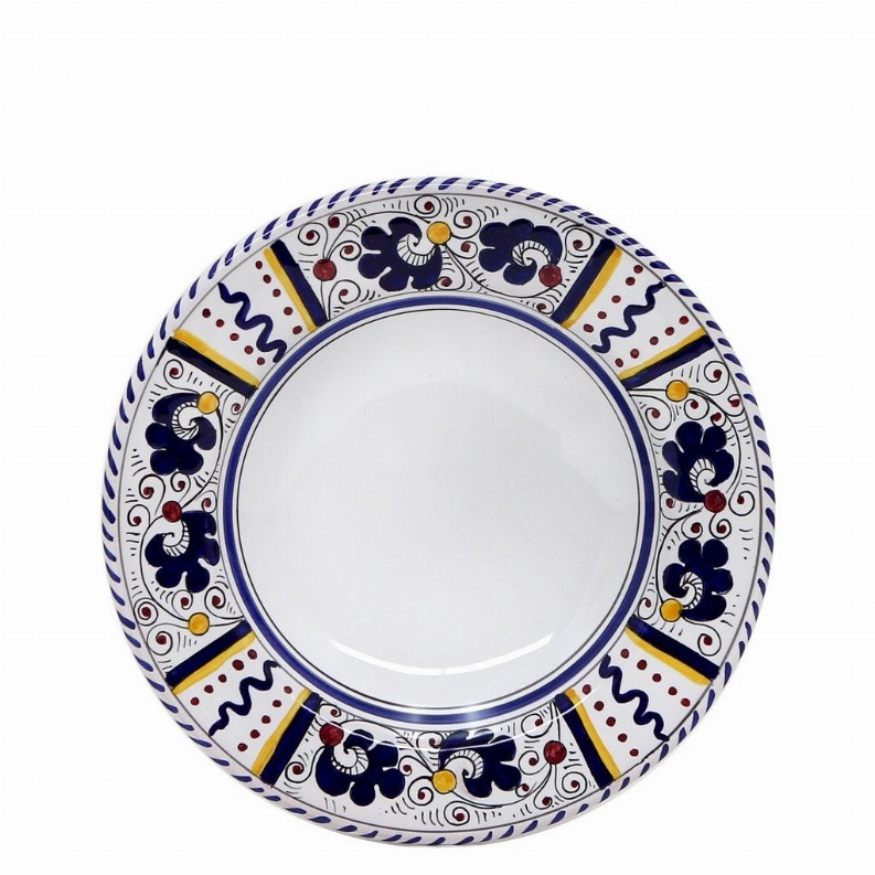ORVIETO ROOSTER: Salad Plate - 8 DIAM. (Dimensions measured in Inches)BlueSalad Plate (White Center)