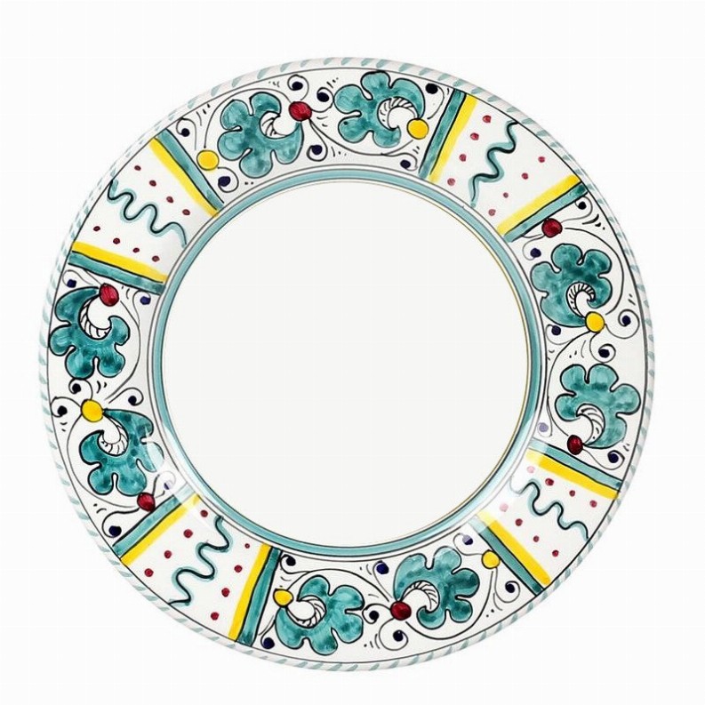 ORVIETO ROOSTER: Salad Plate - 8 DIAM. (Dimensions measured in Inches)GreenSalad plate (White Center)