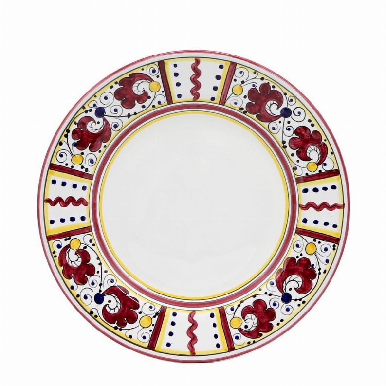 ORVIETO ROOSTER: Salad Plate - 8 DIAM. (Dimensions measured in Inches)RedSalad Plate (White Center)
