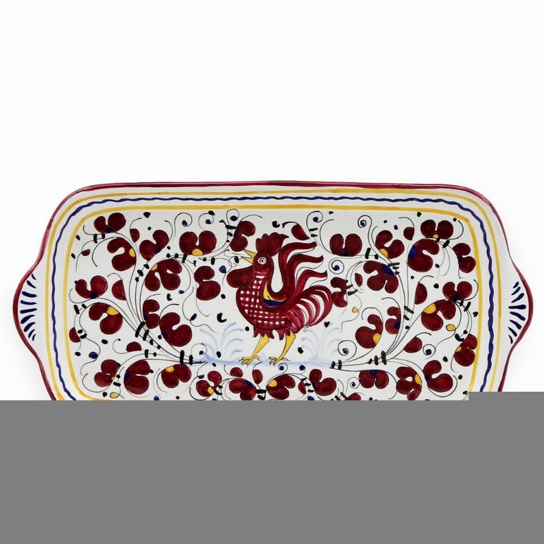 ORVIETO ROOSTER: Serving Tray - 13 LONG X 7 (Dimensions measured in Inches) Red Rectangular Tray