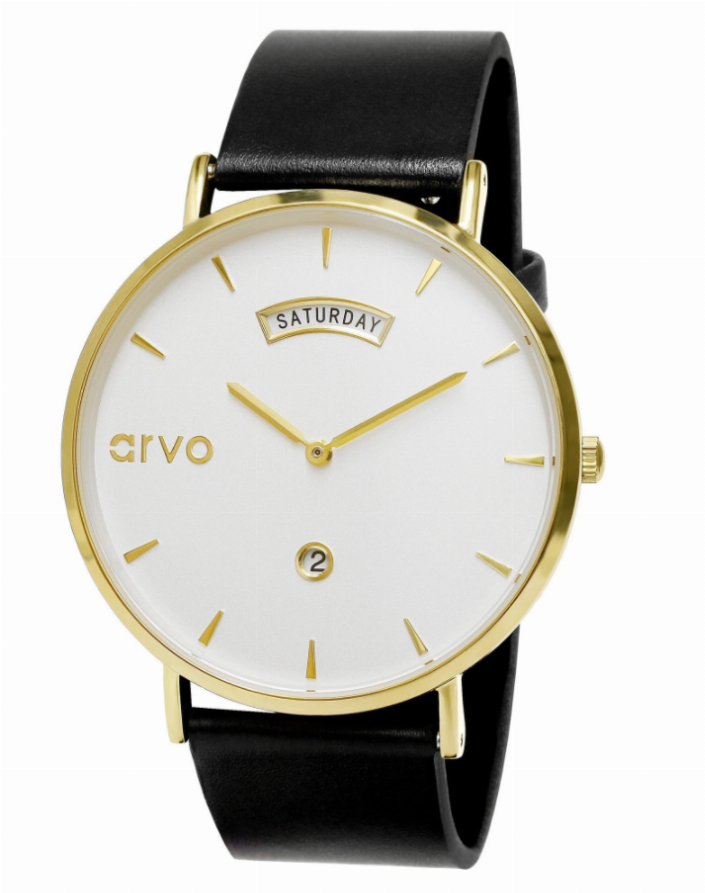 Arvo Awristacrat Watch - GoldBlack Leather