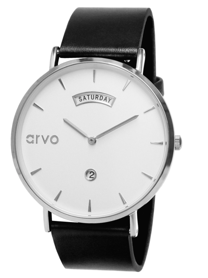 Arvo Awristacrat Watch - SilverBlack Leather