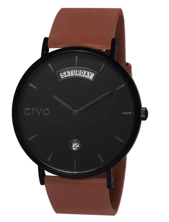 Arvo Black Awristacrat Watch - BlackMahogany Leather