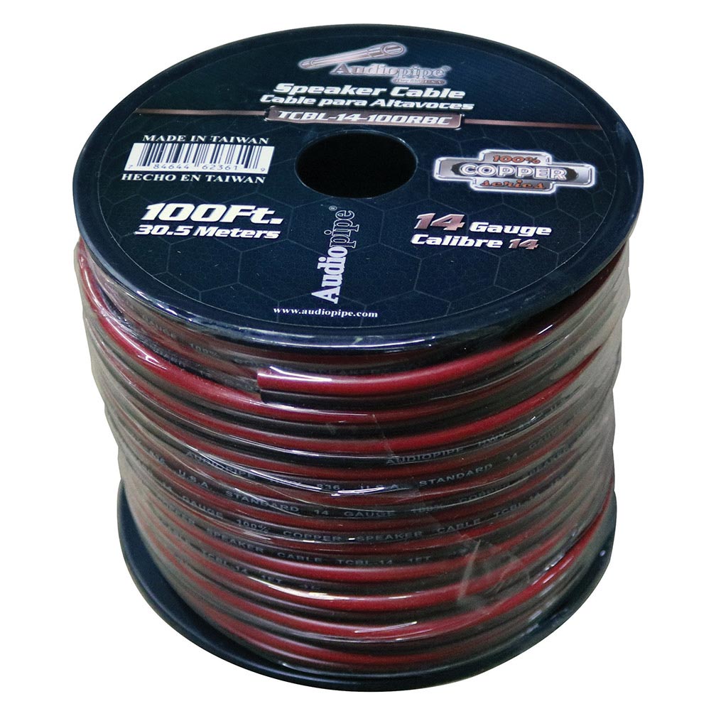 Audiopipe 14 Gauge 100% Copper Series Speaker Wire - 100 Foot Roll - RED/BLACK Jacket