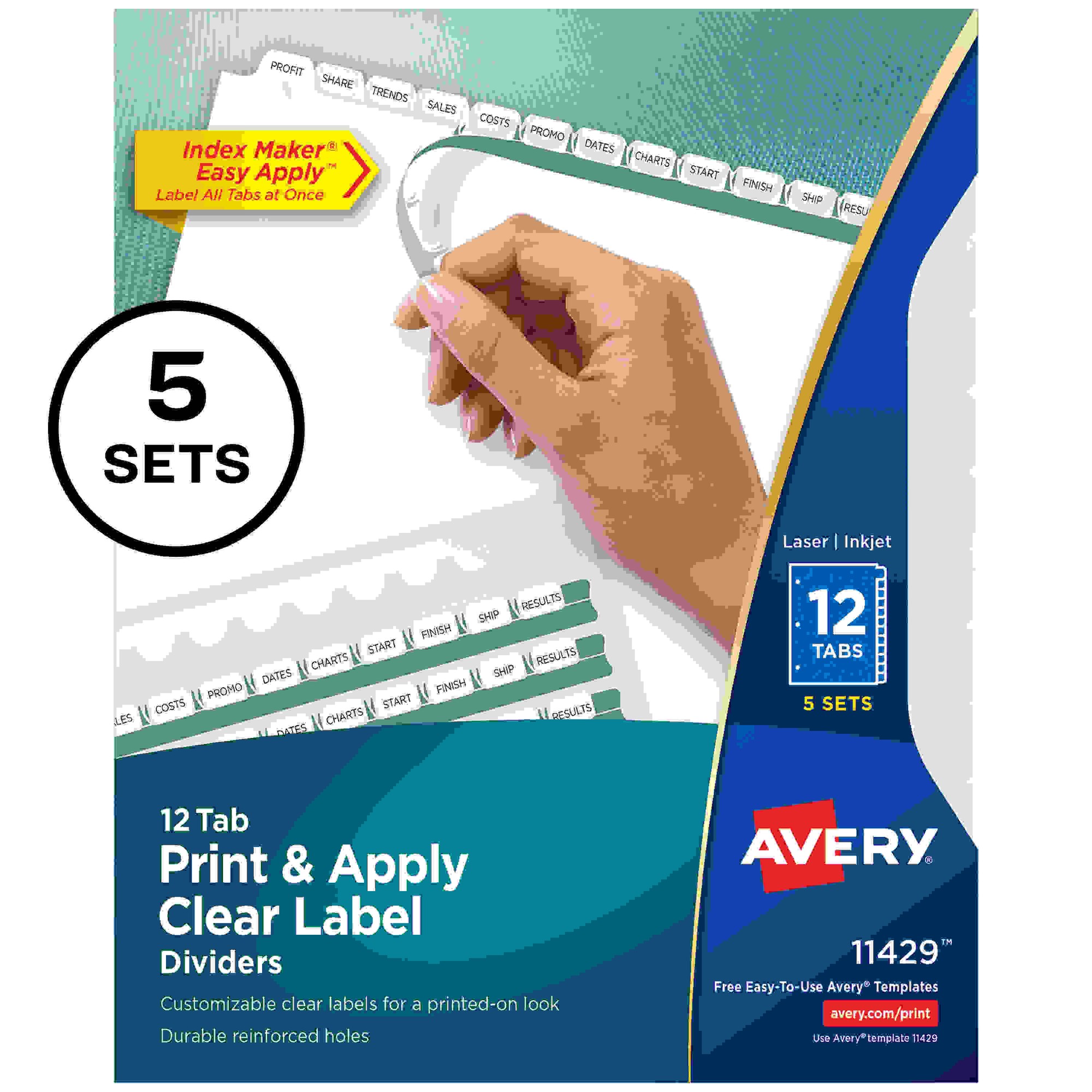 Avery Index Maker Index Divider - 60 x Divider(s) - Print-on Tab(s) - 12 - 12 Tab(s)/Set - 8.5" Divider Width x 11" Divider
