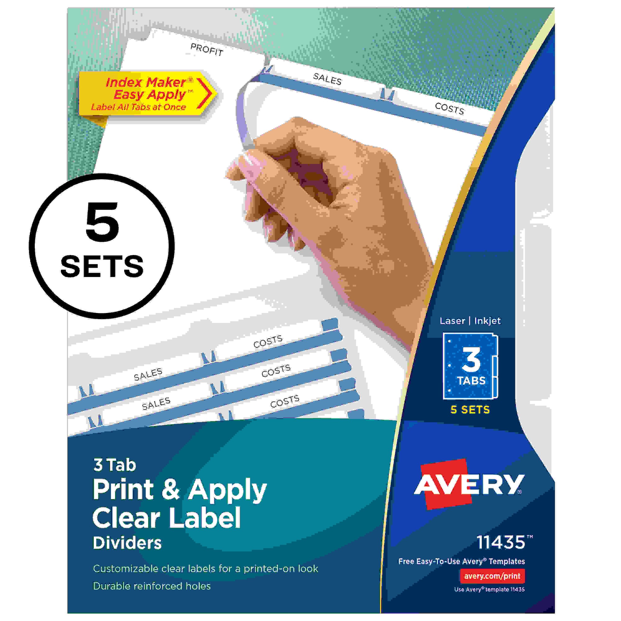Avery Print & Apply Clear Label Dividers - Index Maker Easy Apply Label Strip - 15 x Divider(s) - 3 Blank Tab(s) - 3 Tab(s)
