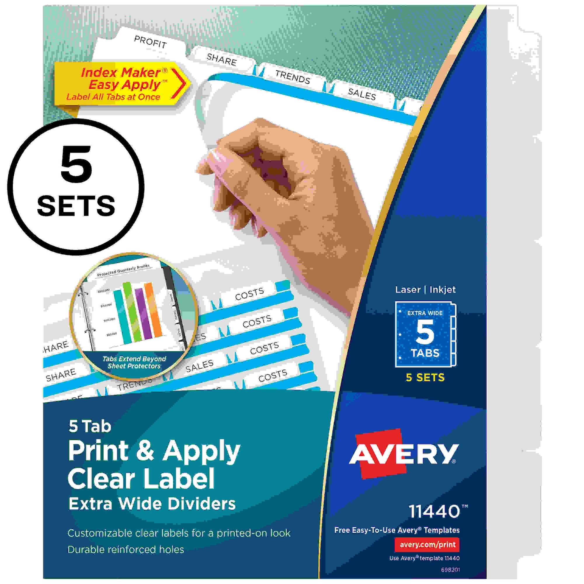 Avery Index Maker Index Divider - 25 x Divider(s) - Print-on Tab(s) - 5 - 5 Tab(s)/Set - 9.3" Divider Width x 11.25" Divide