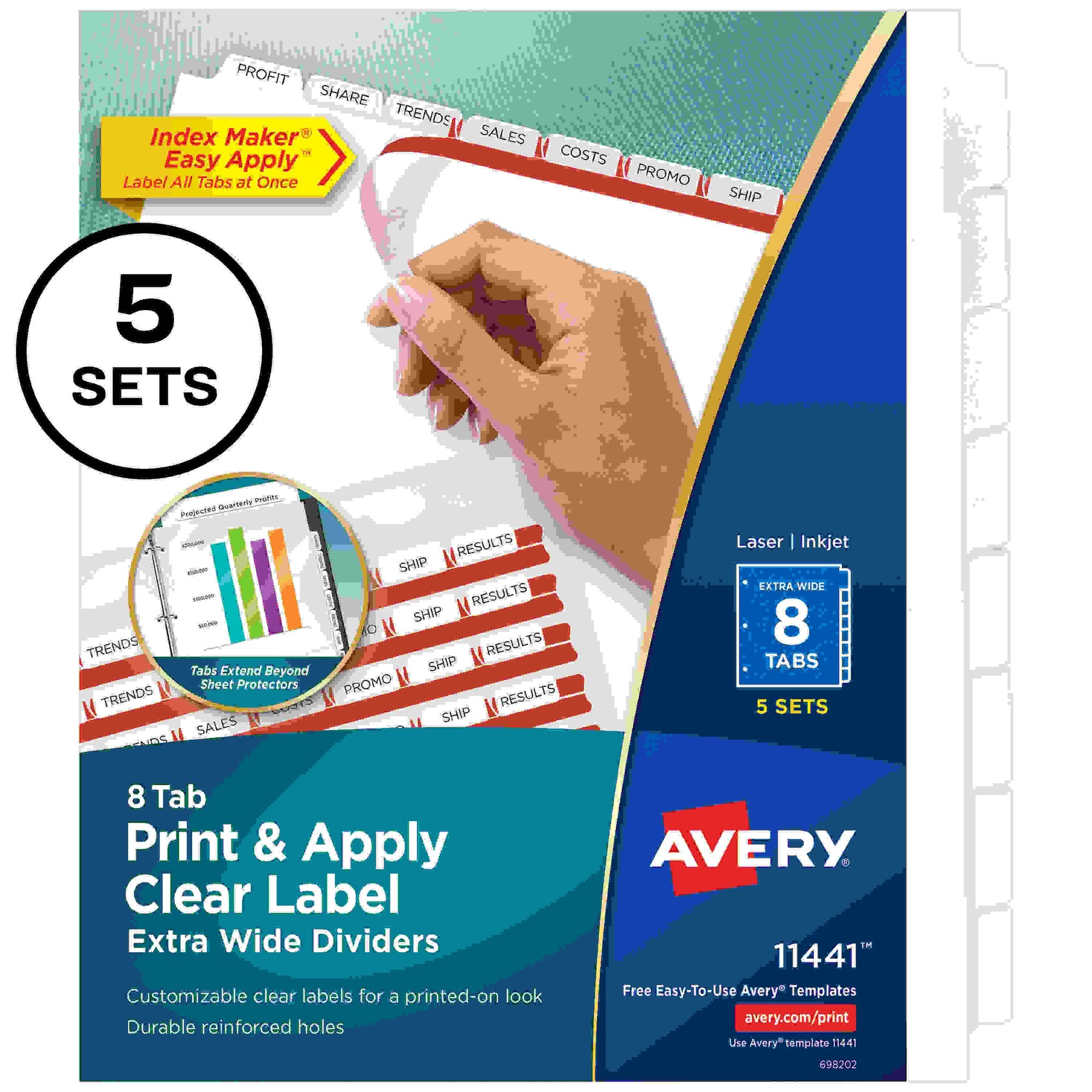 Avery Index Maker Index Divider - 40 x Divider(s) - Print-on Tab(s) - 8 - 8 Tab(s)/Set - 9.3" Divider Width x 11.25" Divide