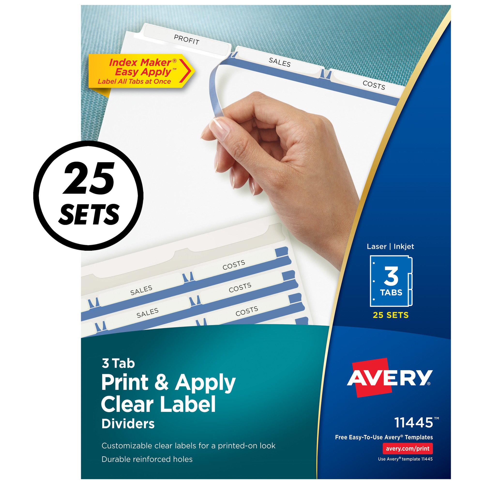 Avery Print & Apply Clear Label Dividers - Index Maker Easy Apply Label Strip - 75 x Divider(s) - 3 Blank Tab(s) - 3 Tab(s)
