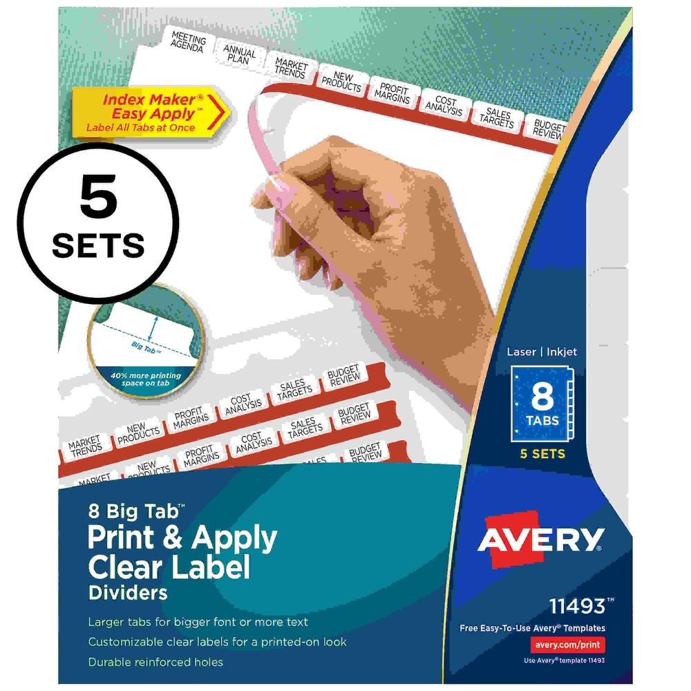 Avery Big Tab Index Maker Index Divider - 40 x Divider(s) - Print-on Tab(s) - 8 - 8 Tab(s)/Set - 8.5" Divider Width x 11" D