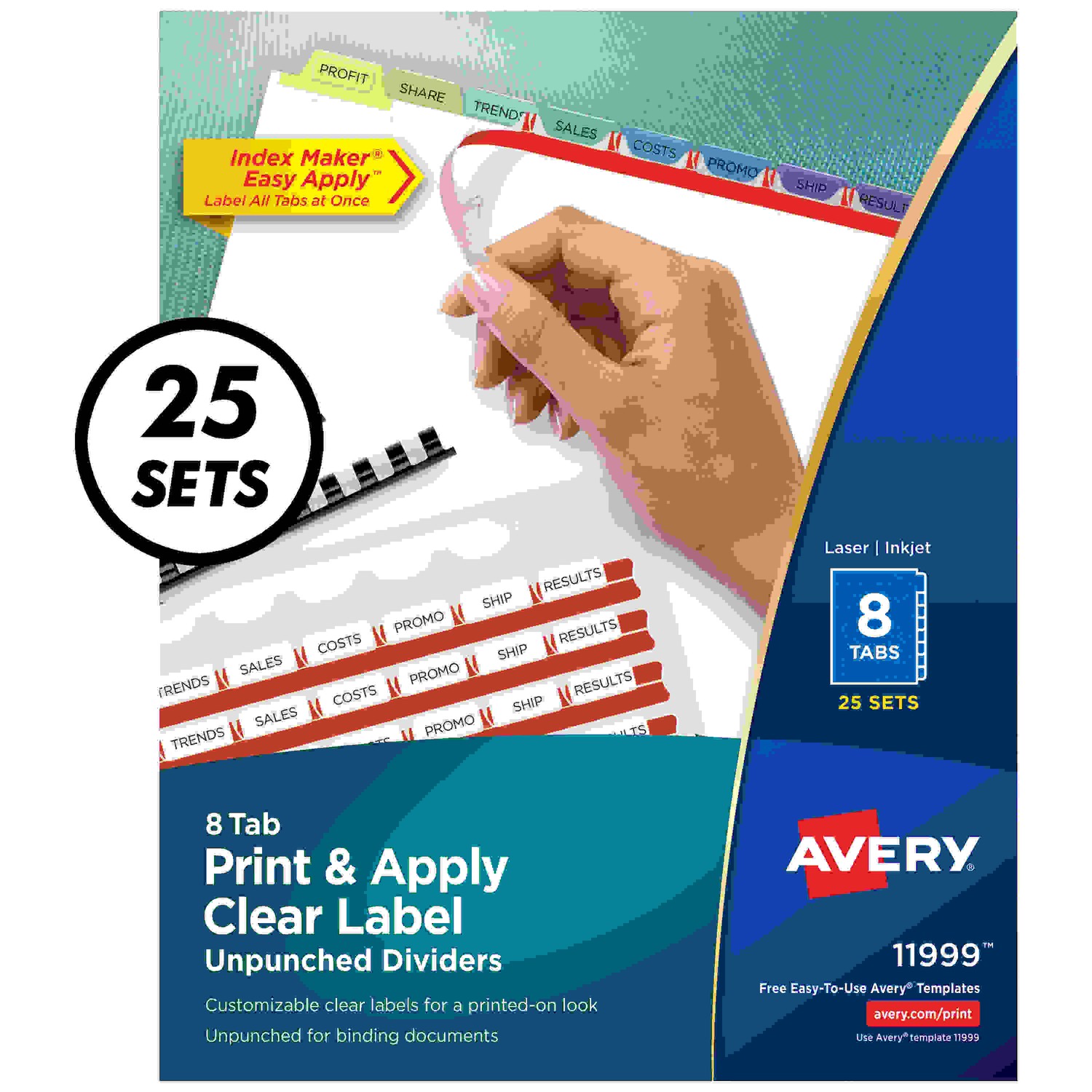 Avery Index Maker Index Divider - 200 x Divider(s) - Print-on Tab(s) - 8 - 8 Tab(s)/Set - 8.5" Divider Width x 11" Divider 