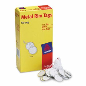 Avery Metal Rim Key Tags - 1.25" Diameter - Round - String Fastener - 500 / Box - Metal - White