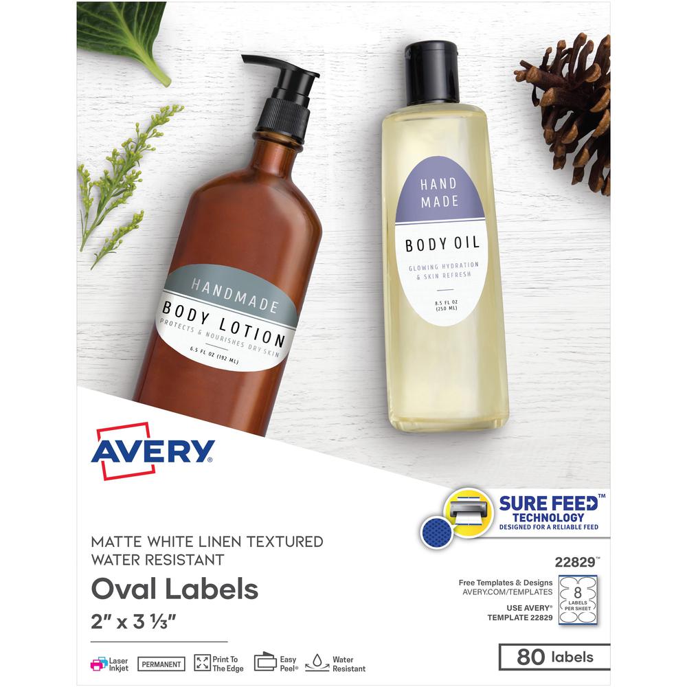 Avery Easy Peel Labels -Sure Feed - Print-to-the-Edge - 2" Width x 3 21/64" Length - Permanent Adhesive - Oval - Laser, Ink