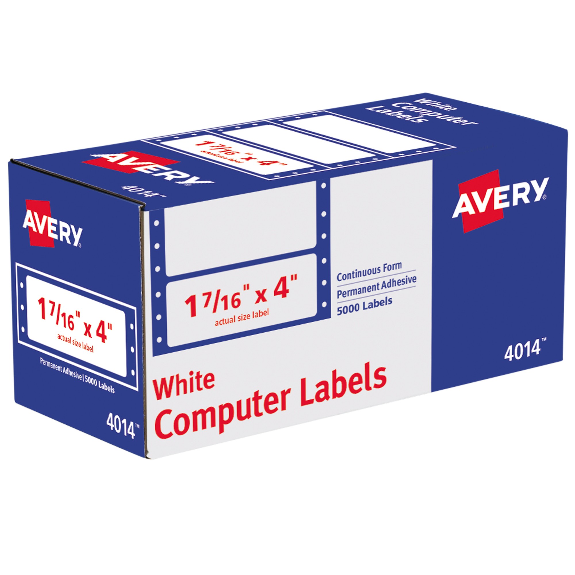 Avery Address Label - 1 7/16" Width x 4" Length - Permanent Adhesive - Dot Matrix - White - 1 / Sheet - 5000 Total Label(s)