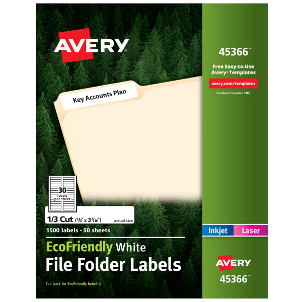 Avery File Folder Label - 21/32" Width x 3 7/16" Length - Permanent Adhesive - Rectangle - Laser, Inkjet - White - Paper - 