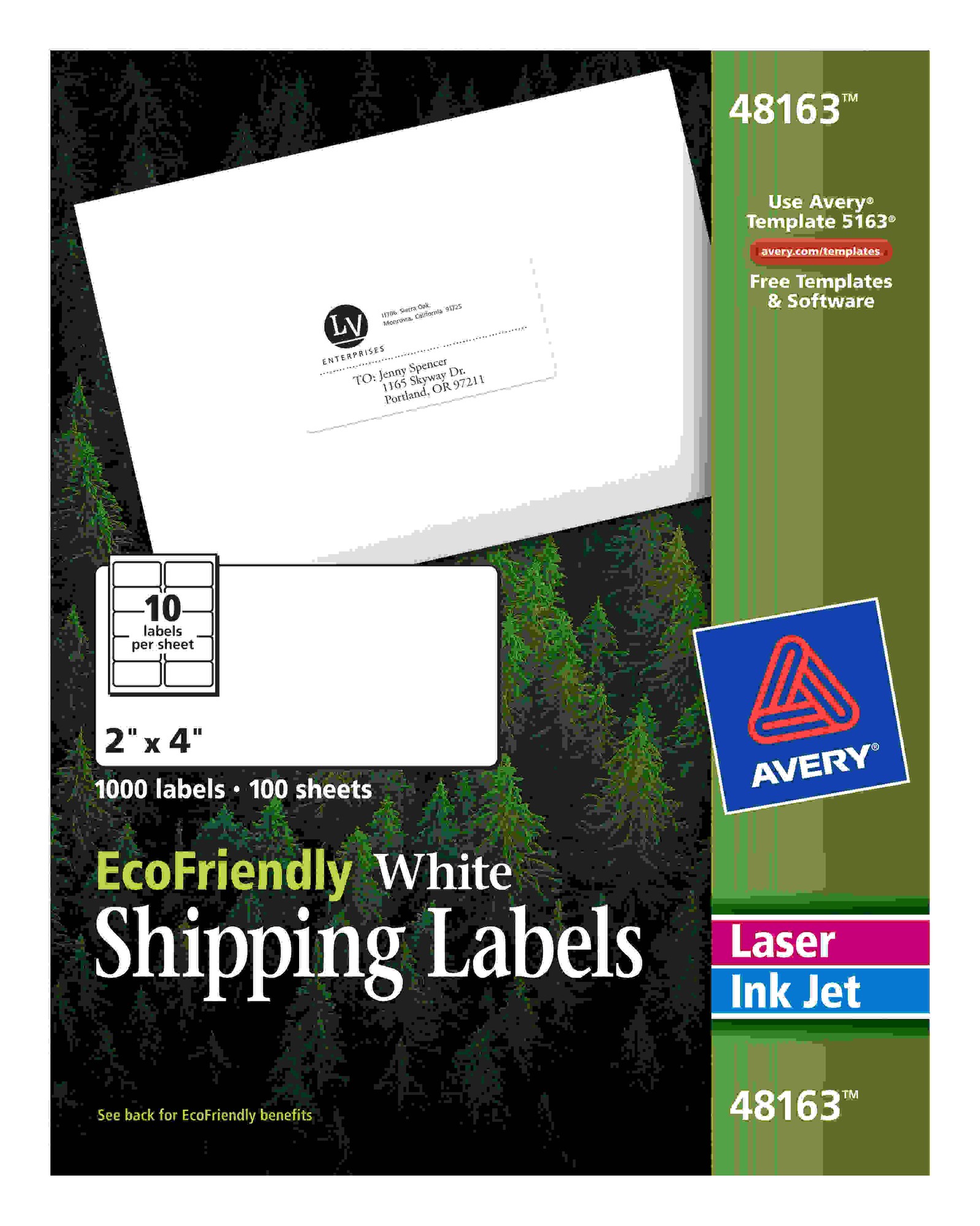 Avery EcoFriendly Shipping Label - 2" Width x 4" Length - Permanent Adhesive - Rectangle - Laser, Inkjet - White - Paper - 