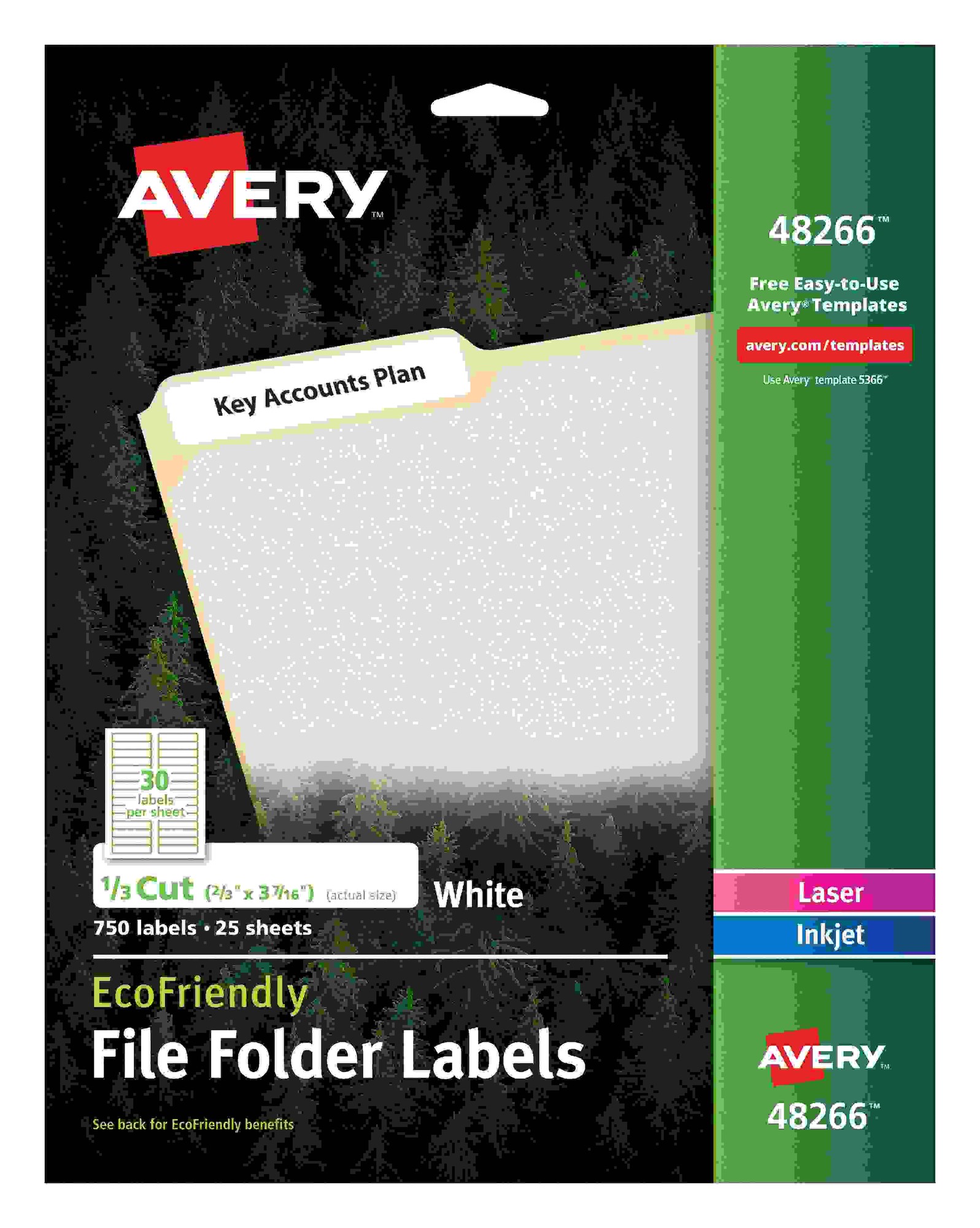 Avery EcoFriendly File Folder Label - 21/32" Width x 3 7/16" Length - Permanent Adhesive - Rectangle - Laser, Inkjet - Whit
