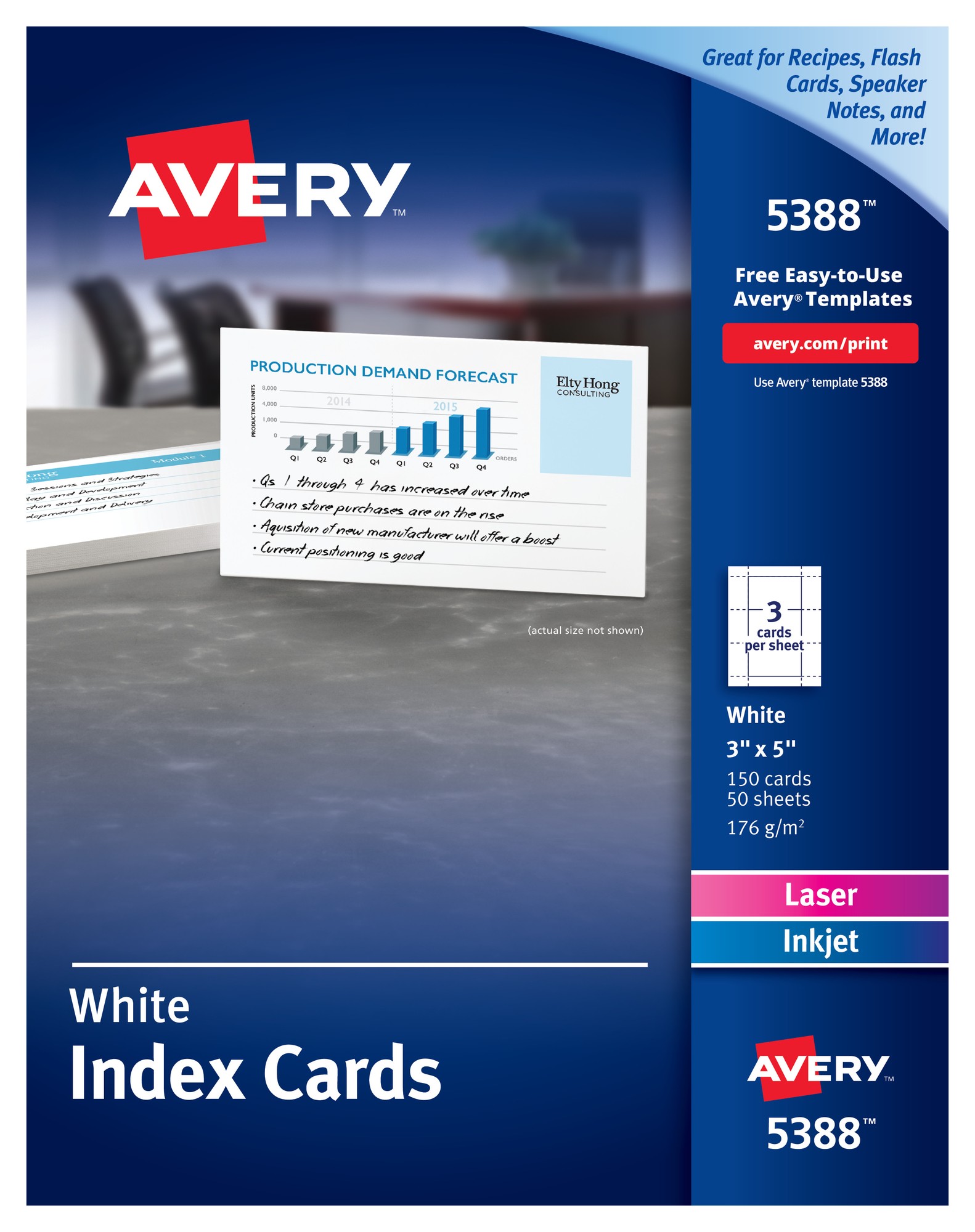 Avery Laser, Inkjet Printable Index Cards - 97 Brightness - A7 - 3" x 5" - 150 / Box - FSC Mix - Perforated, Smudge-free, J