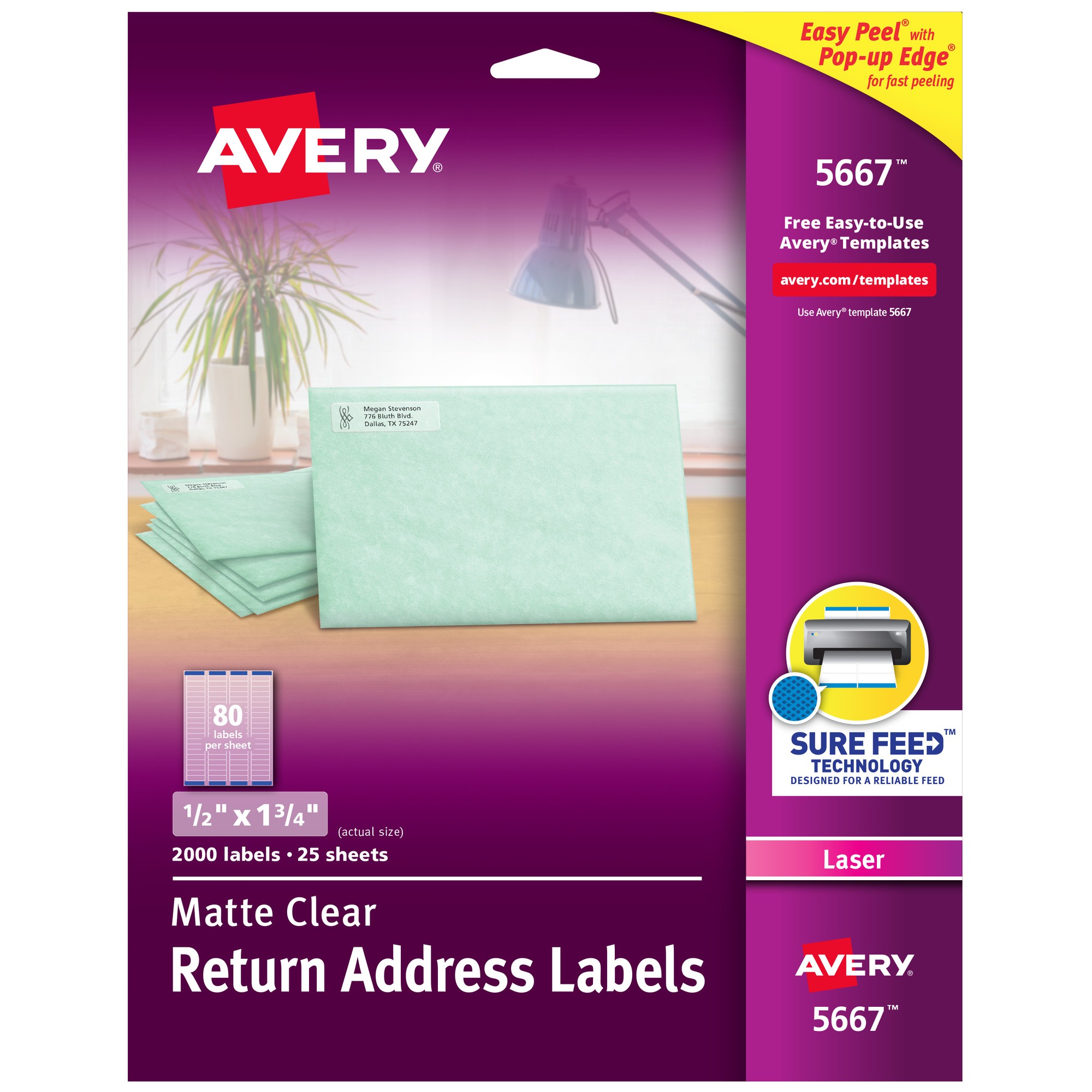 Avery Easy Peel Return Address Labels - 1/2" Width x 1 3/4" Length - Permanent Adhesive - Rectangle - Laser - Clear - Film 