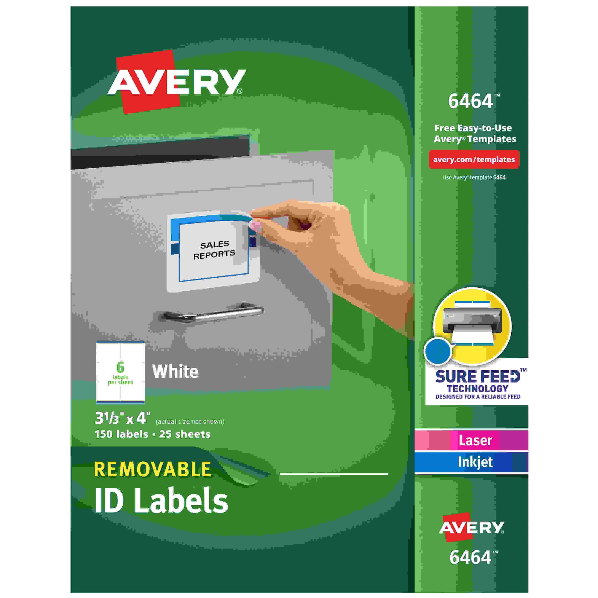 Avery Removable I.D. Labels - 3 21/64" Width x 4" Length - Removable Adhesive - Rectangle - Laser, Inkjet - White - Paper -