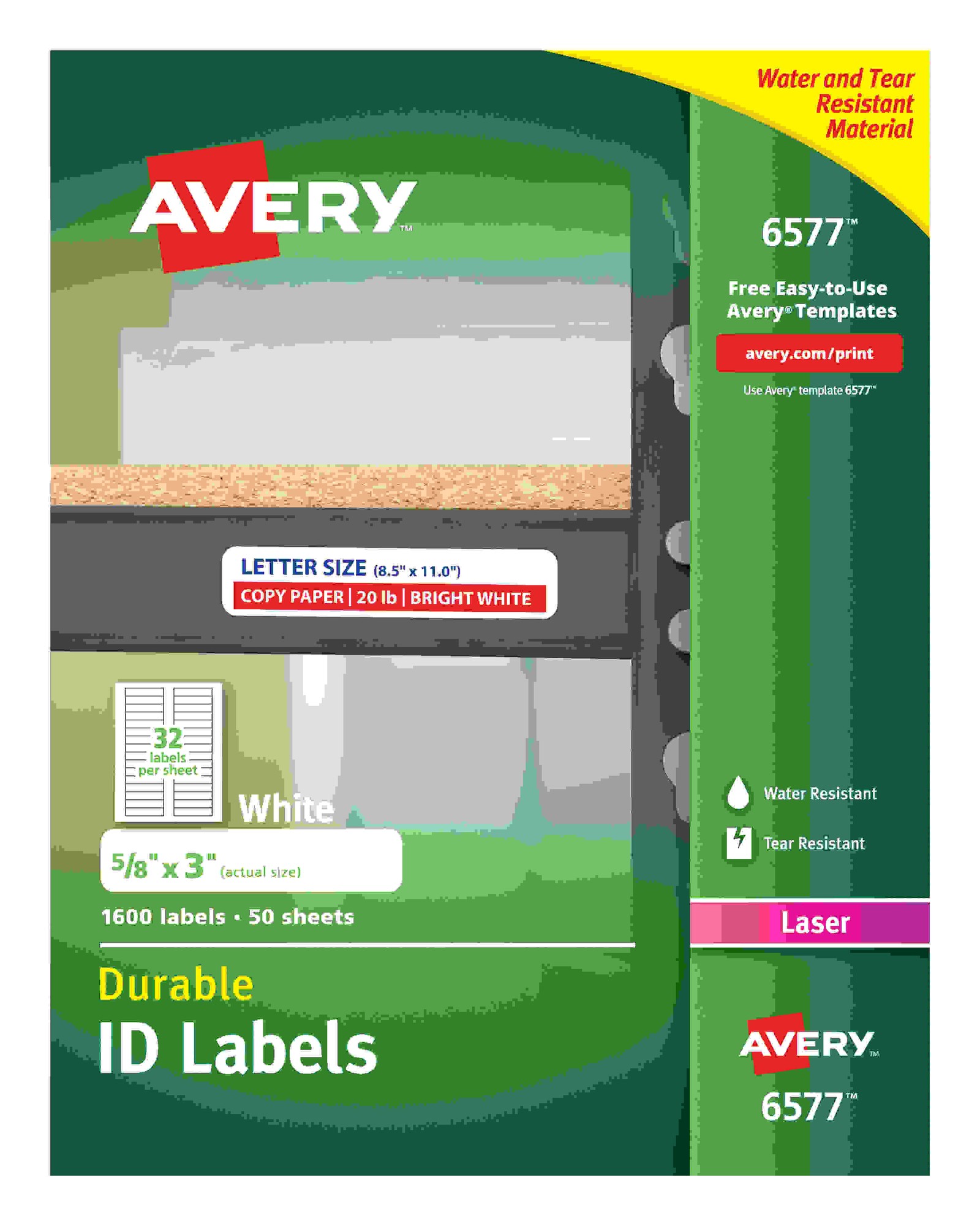 Avery Permanent Durable ID Laser Labels - 5/8" Width x 3" Length - Permanent Adhesive - Rectangle - Laser - White - Film - 