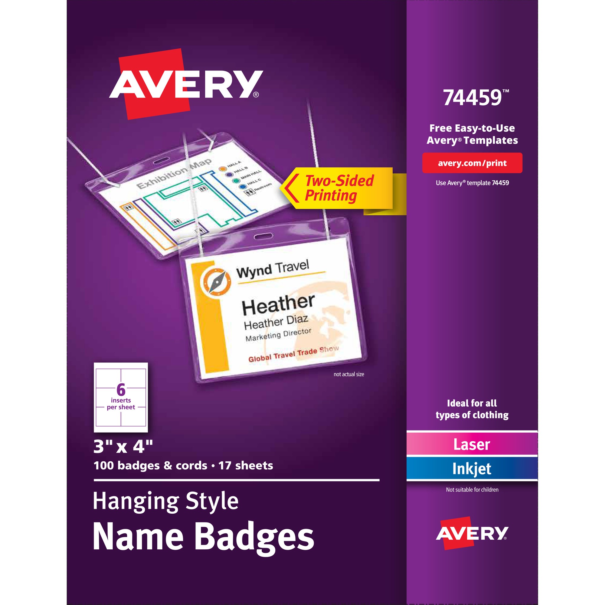 Avery Hanging-Style Name Badges - 4" x 3" - 100 / Box - Printable, Durable, Micro Perforated, PVC-free