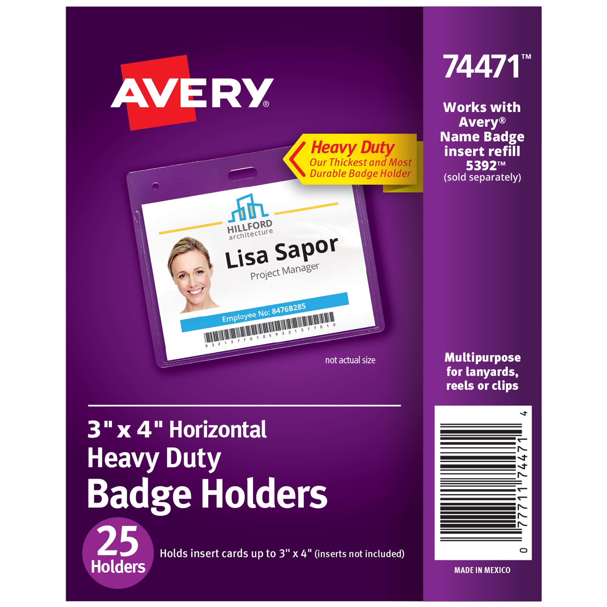 Avery Heavy-Duty Secure Top Clear Badge Holders - Support 3" x 4" Media - Horizontal - Polyvinyl Chloride (PVC) - 25 / Pack