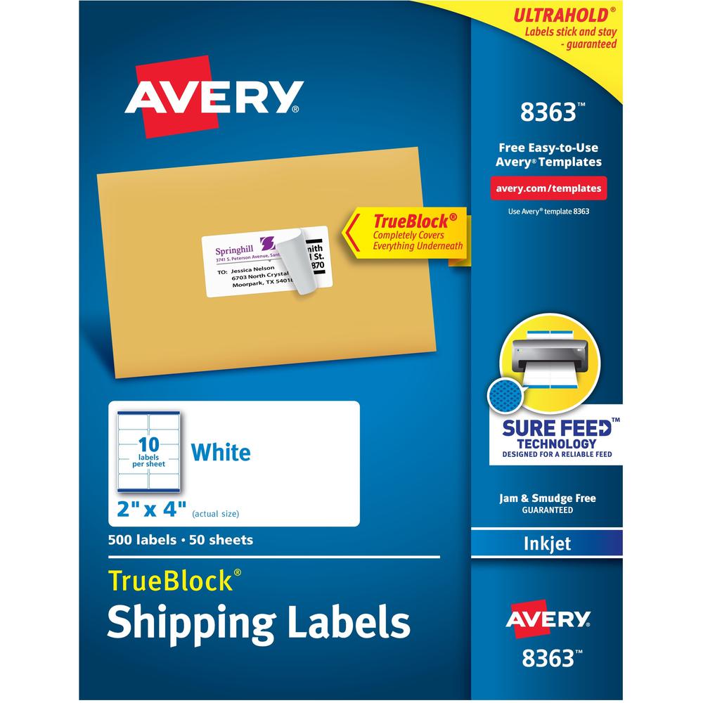 Avery 2"x4" White Shipping Labels - 8 1/2" Width x 11" Length - Permanent Adhesive - Rectangle - Inkjet - White - Paper - 1