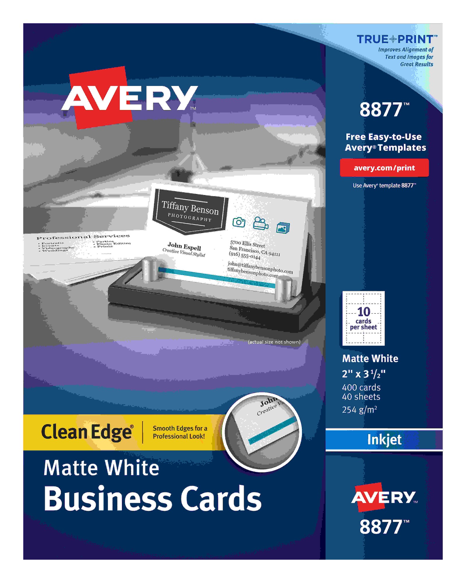 Avery Clean Edge Business Cards - 110 Brightness2" x 3 1/2" - Matte - 400 / Box - Heavyweight, Rounded Corner, Smooth Edge
