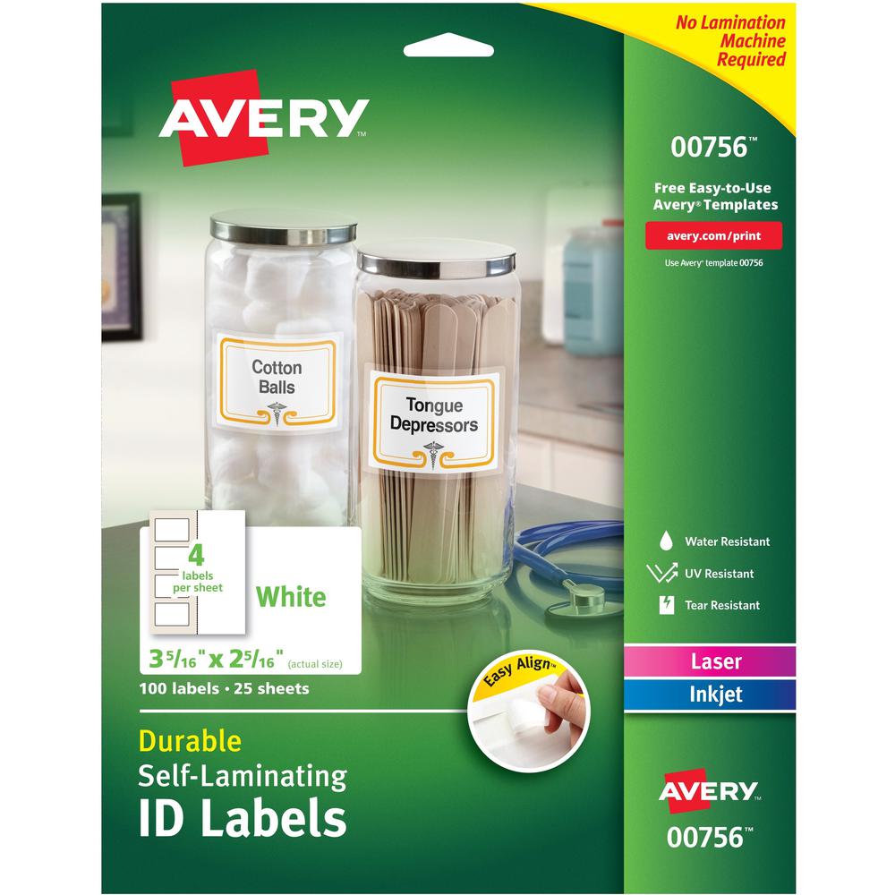 Avery Easy Align ID Label - 2 5/16" Width x 3 5/16" Length - Permanent Adhesive - Rectangle - Laser, Inkjet - White - Film