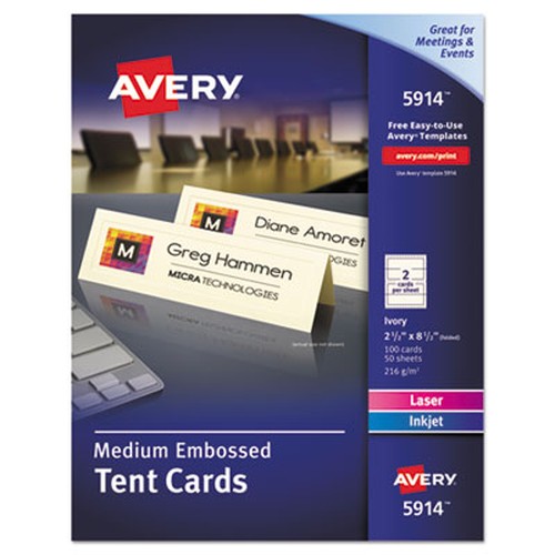 Avery Sure Feed Embossed Tent Cards - 79 Brightness2 1/2" x 8 1/2" - Embossed - 1 / Pack - FSC Mix - Rounded Corner, Heavyw