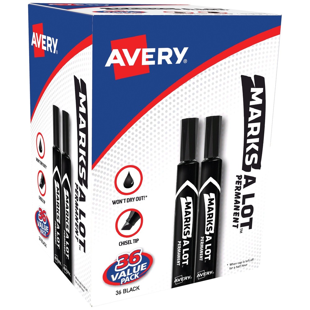 Avery Marks A Lot Permanent Markers - Large Desk-Style Size - 4.7625 mm Marker Point Size - Chisel Marker Point Style - Bla