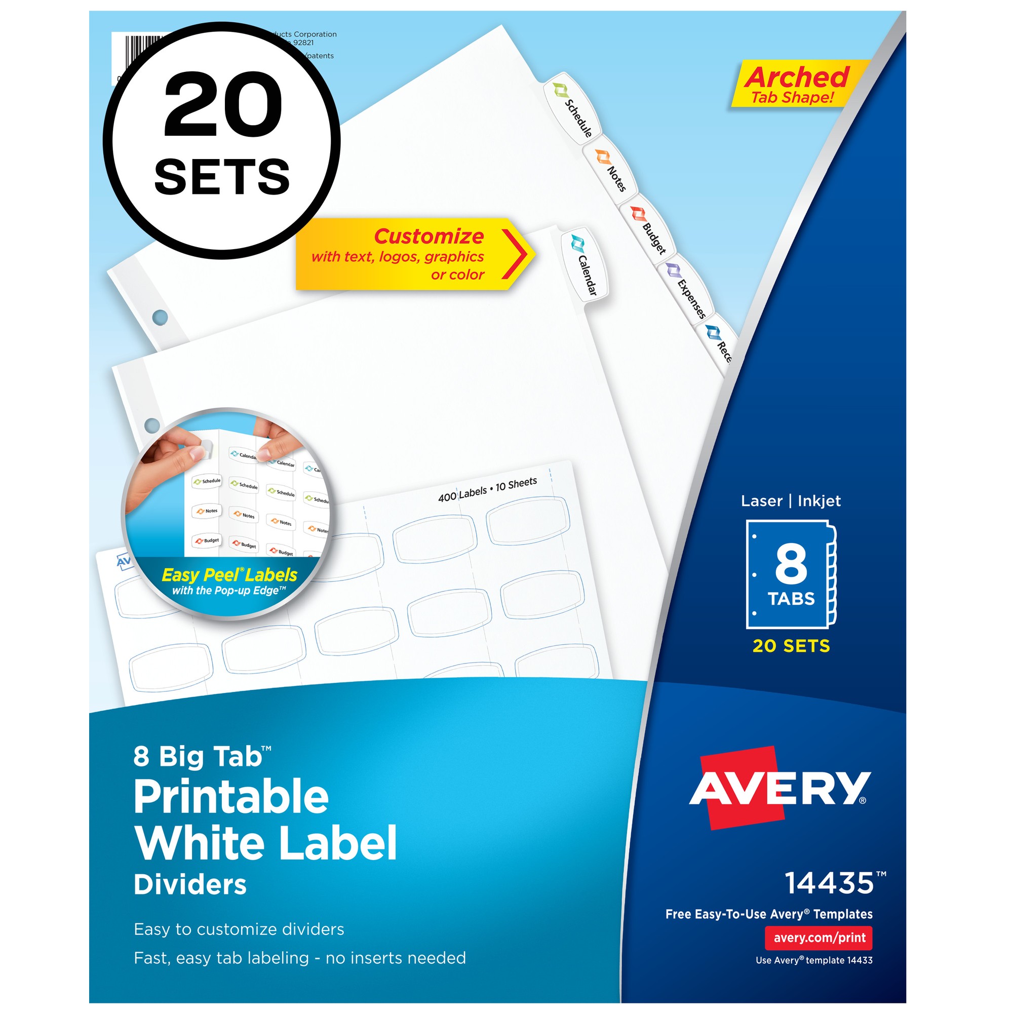 Avery Big Tab Printable White Label Dividers - 160 x Divider(s) - 8 - 8 Tab(s)/Set - 8.5" Divider Width x 11" Divider Lengt