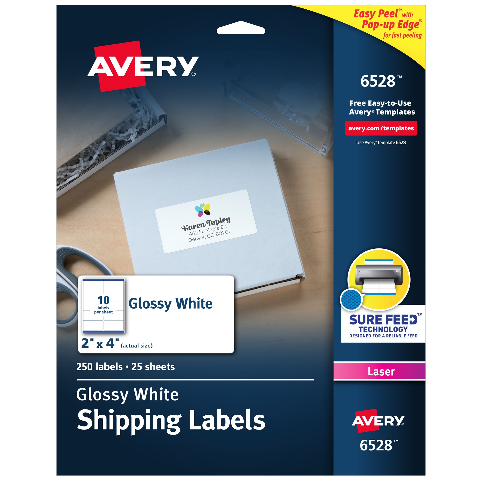 Avery Easy Peel Shipping Label - 2" Width x 4" Length - Permanent Adhesive - Rectangle - Laser - White - Paper - 10 / Sheet