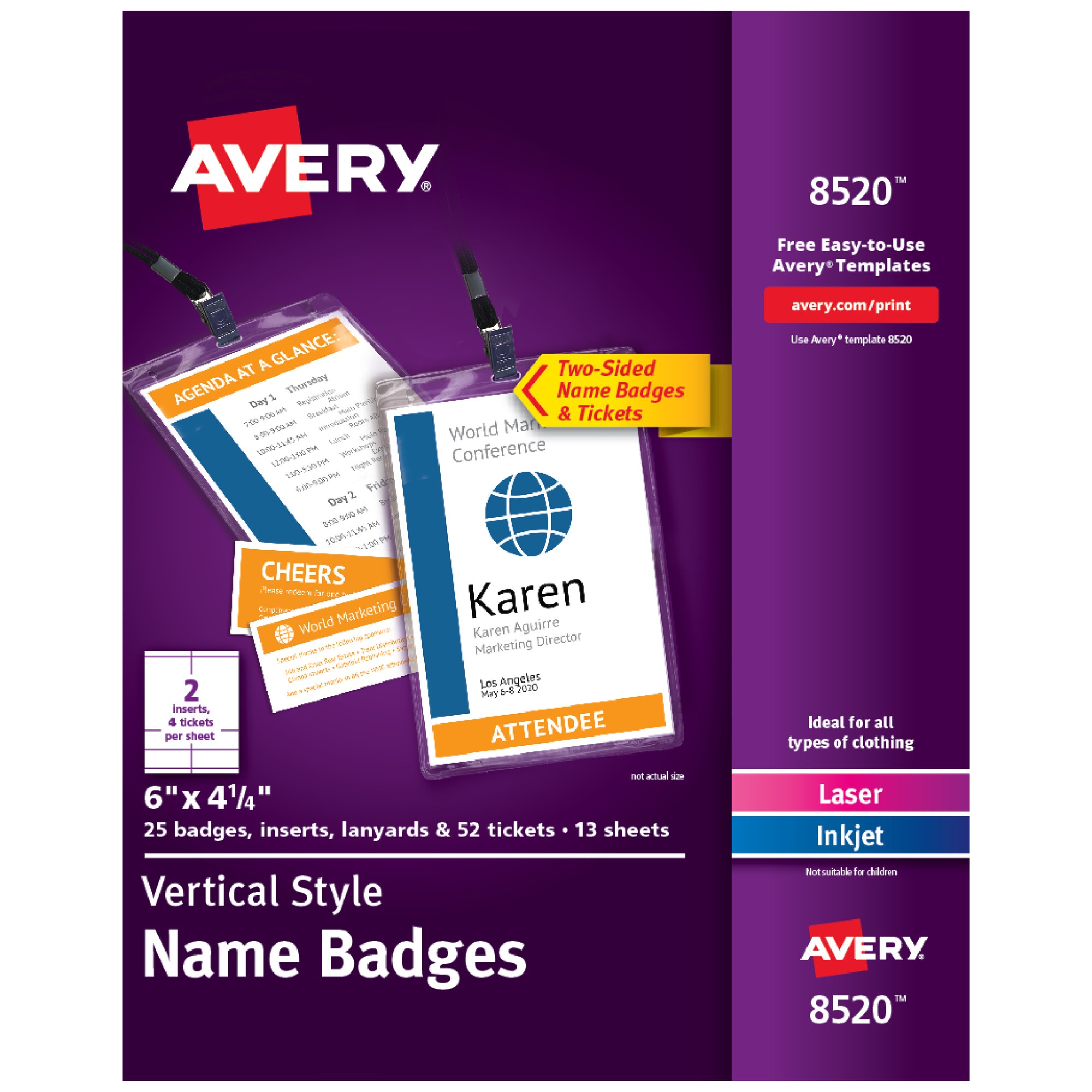 Avery Vertical Hanging Style Name Badges - White, Black - 25 / Pack
