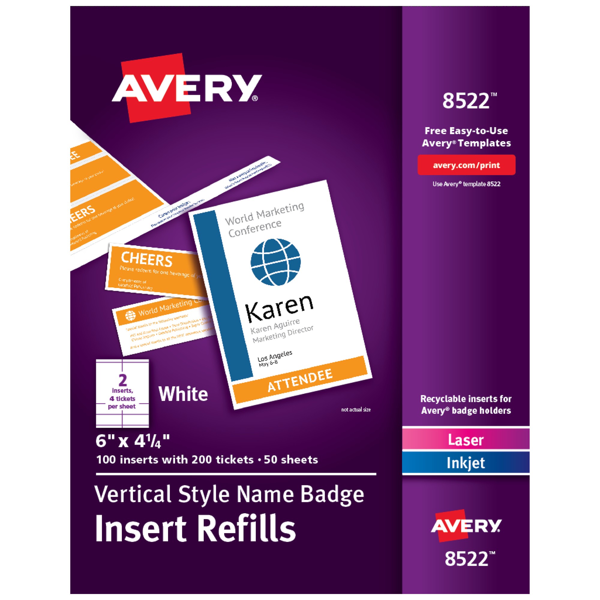 Avery Vertical Style Name Badge with Insert Refills - 1 / Box - 4.3" Width - Rectangular Shape - Printable, Insertable, Pri
