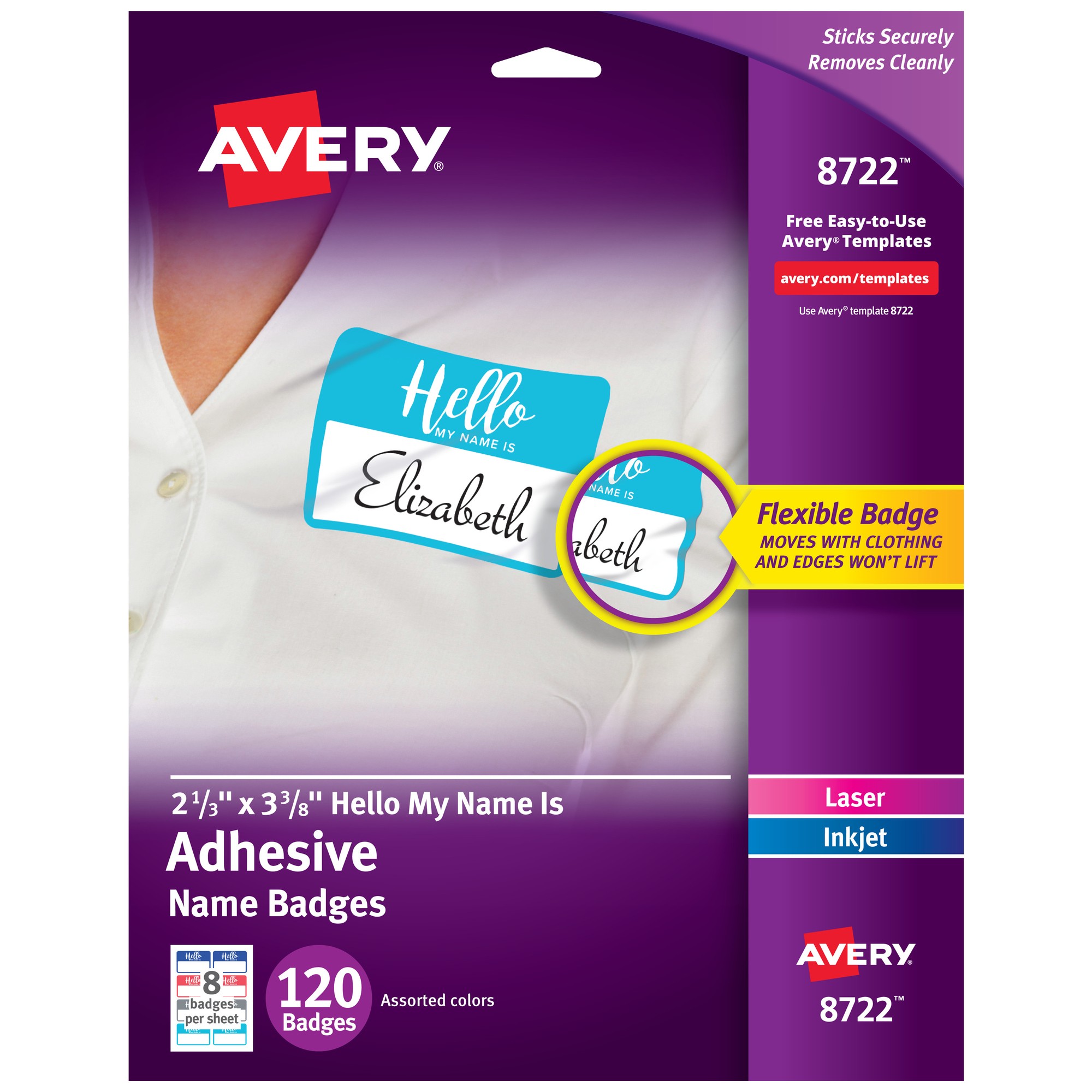 Avery Self-Adhesive Name Tags - "Hello My Name Is" - 11" Height x 8 1/2" Width - Removable Adhesive - Rectangle - Laser, In