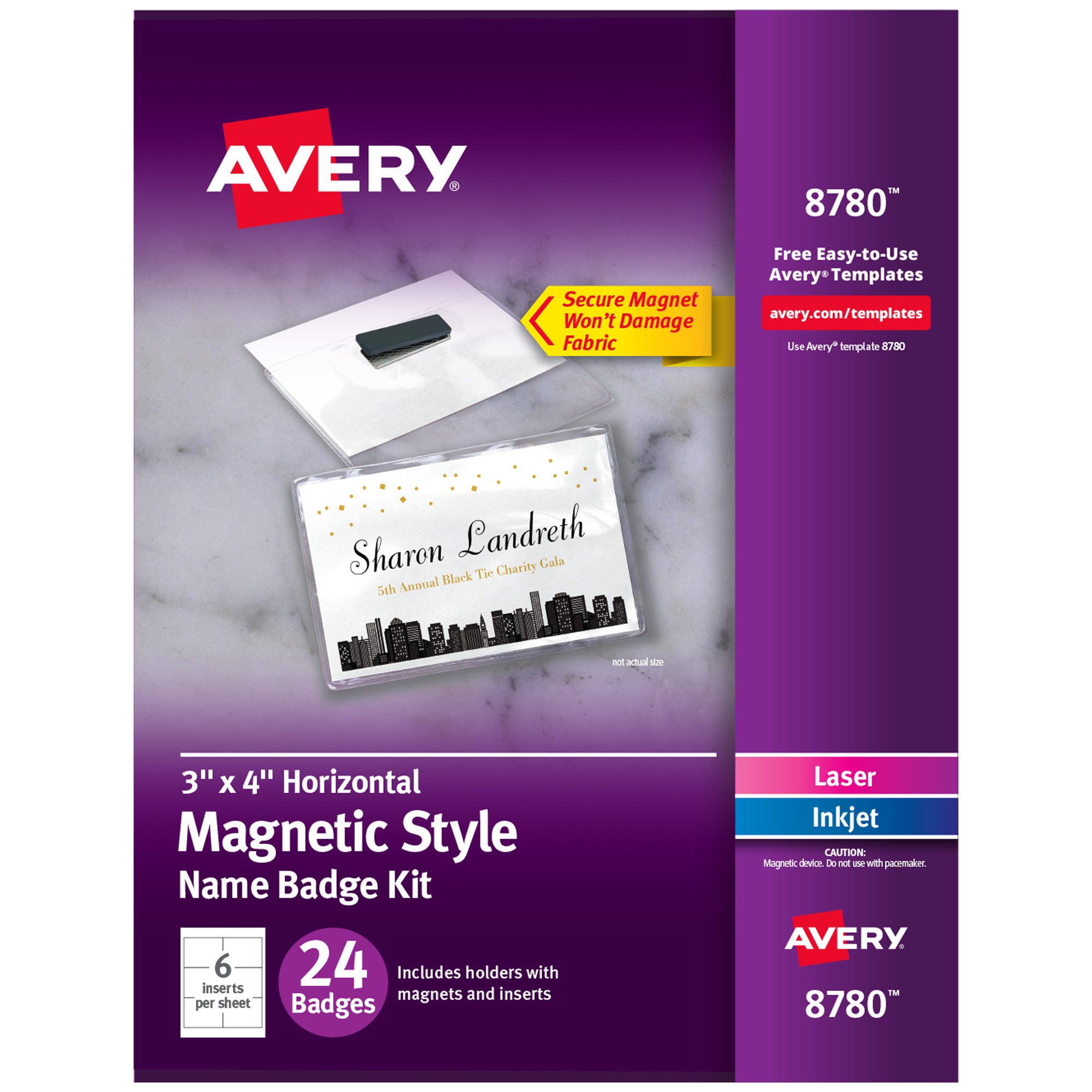 Avery Secure Magnetic Name Badges with Durable Plastic Holders and Heavy-duty Magnets - 1 / Pack - 4" Width - Rectangular S