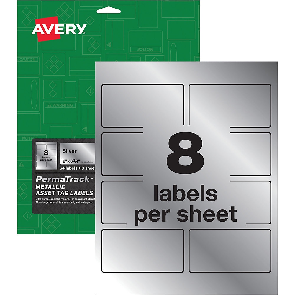 Avery PermaTrack Metallic Asset Tag Labels, 2" x 3-3/4" , 64 Asset Tags - 2" Width x 3 3/4" Length - Permanent Adhesive - R