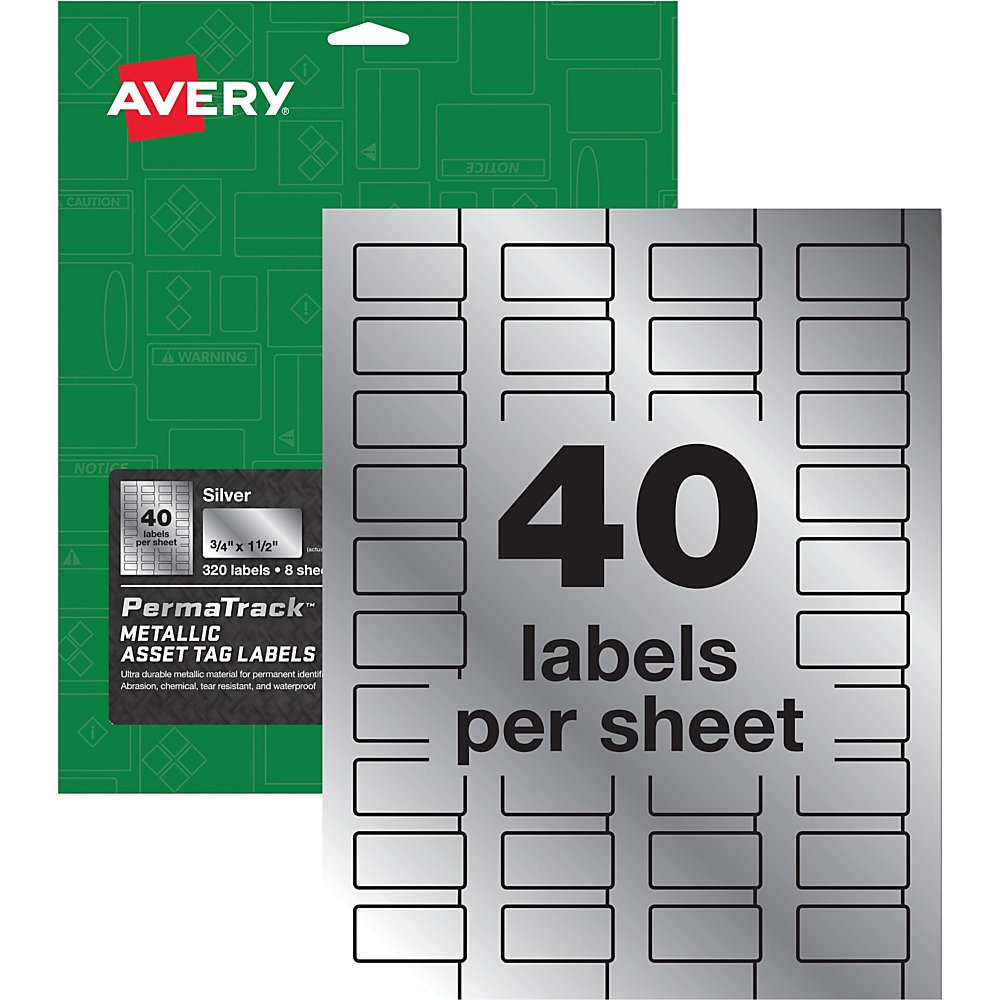 Avery PermaTrack Asset Tag Label - 3/4" Width x 1 1/2" Length - Permanent Adhesive - Rectangle - Laser - Silver - Film - 40