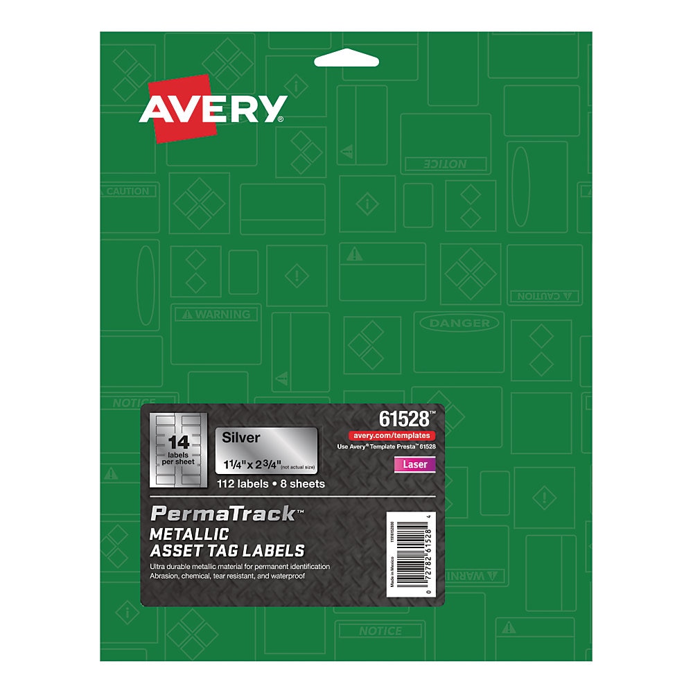 Avery PermaTrack Metallic Asset Tag Labels, 1-1/4" x 2-3/4" , 112 Asset Tags - 1 1/4" Width x 2 3/4" Length - Permanent Adh