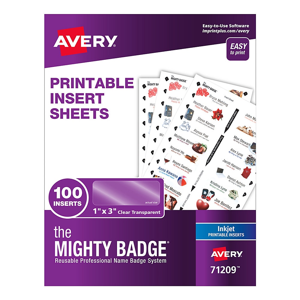 The Mighty Badge The Mighty Badge Printable Insert Sheets, 100 Clear Inserts, Inkjet - 1" x 3" - 100 / Pack - Printable, No
